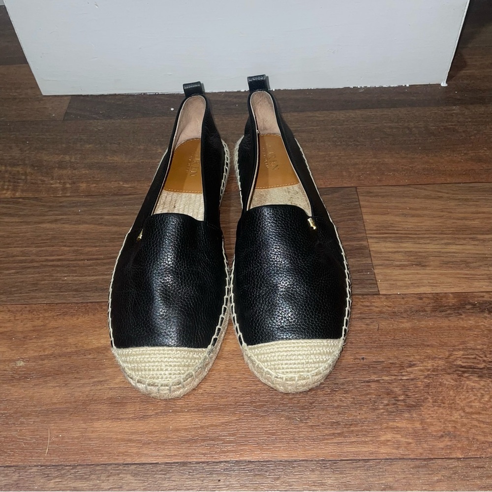 Ralph Lauren Cameryn Espadrille Flat‎ Shoes Tumbled Leather Black Size 9 - Picture 2 of 8